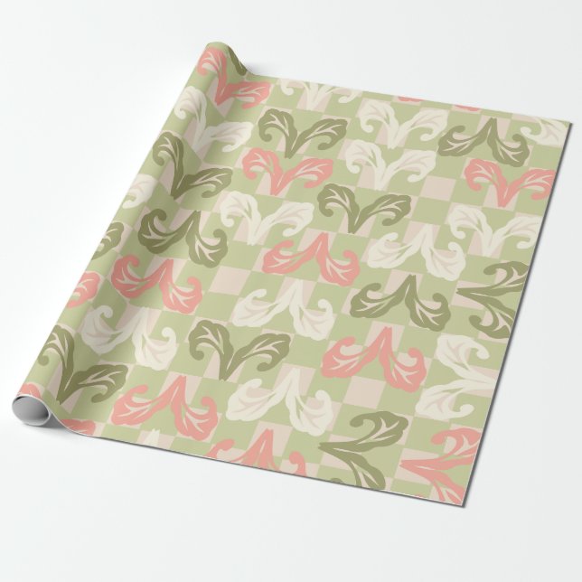 Papier cadeau à motif feuille à carreaux (Déroulé)