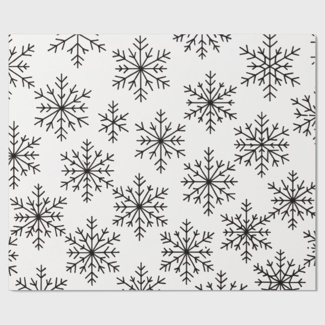Papier cadeau à motif flocon de neige noir et blan (Plat)