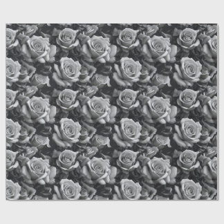Papier cadeau à motif floral Rose noir et blanc
