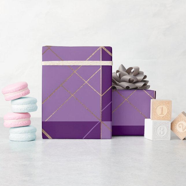 Papier cadeau à motif géométrique violet or (Baby Shower)
