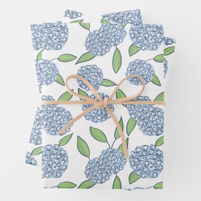 Papier cadeau à motif hortensia joyeux (En situation)