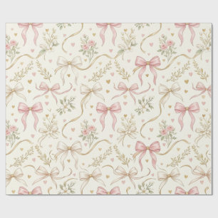 Papier cadeau à nœud rose coquette et motifs botan