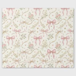 Papier cadeau à nœud rose coquette et motifs botan