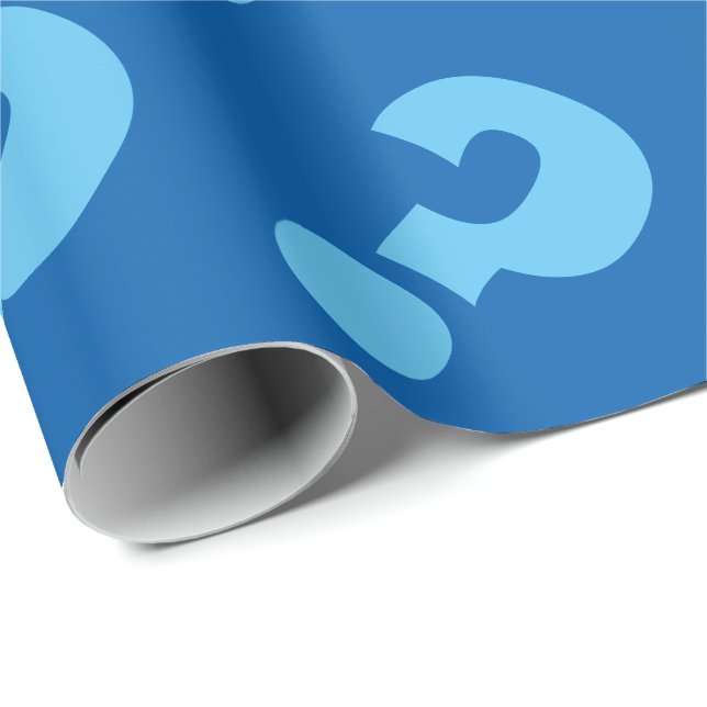 Papier cadeau à point d'interrogation bleu | Mat (Coin rond)
