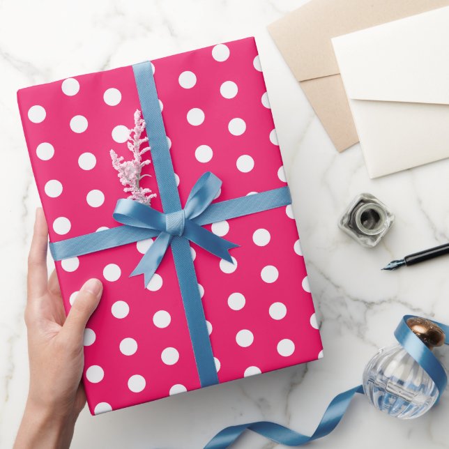 Papier Cadeau à Points Blancs et Rose Chaud (Cadeaux)