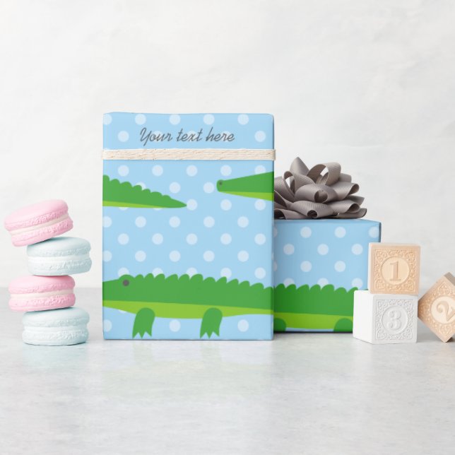 Papier cadeau à pois avec crocodile mignon (Baby Shower)