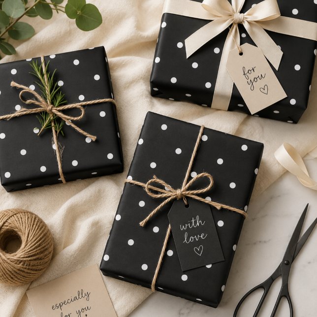 Papier cadeau à pois noir et blanc (Créateur téléchargé)