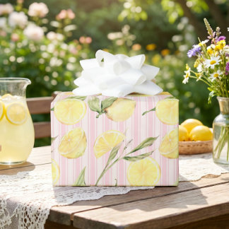 Papier cadeau à rayures roses et citron