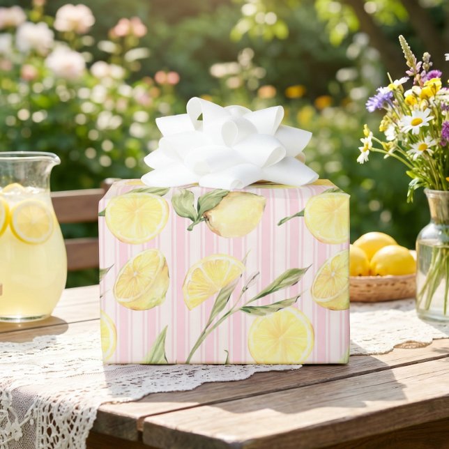 Papier cadeau à rayures roses et citron (Créateur téléchargé)