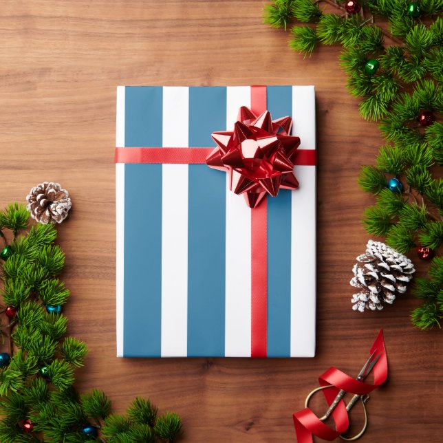 Papier cadeau à rayures verticales bleu sarcelle e (Cadeau de vacances)