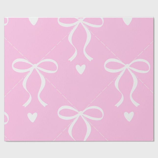 Papier cadeau à ruban coquette rose et blanc (Plat)