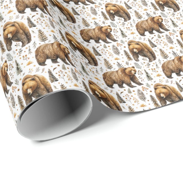 Papier cadeau à thème ours faune animaux (Coin rond)