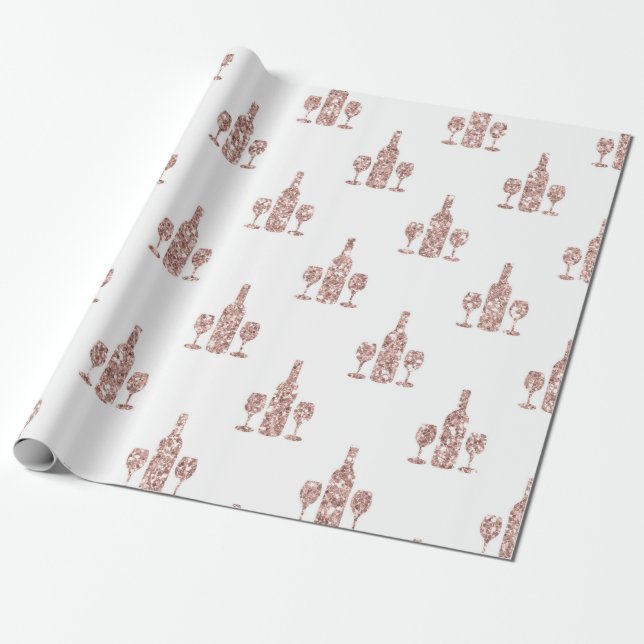 Papier cadeau à thème vin pailleté or et or rosé (Déroulé)