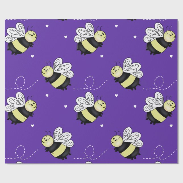 Papier cadeau abeille à bourdons violette (Plat)