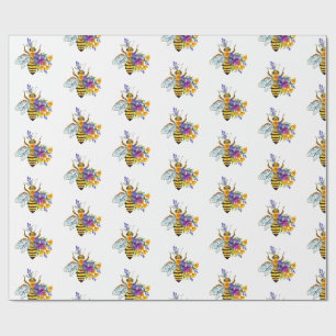 Papier Cadeau Abeille à fleurs avec plantes sauvages