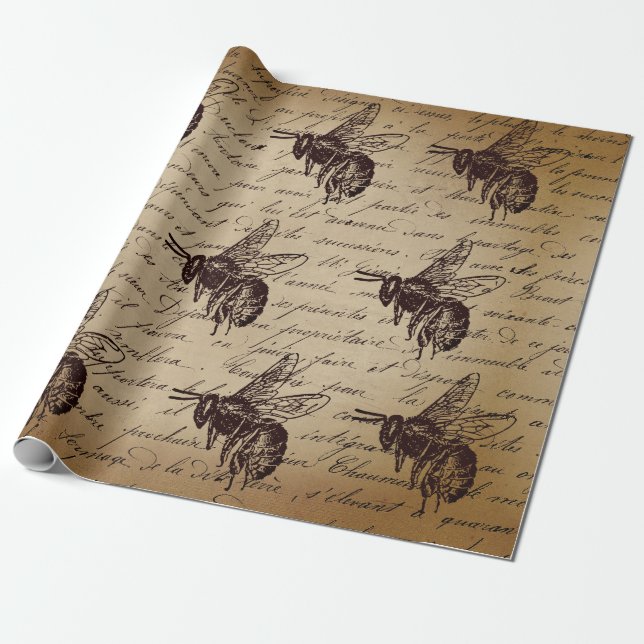 Papier Cadeau Abeille à miel découpage vintage (Déroulé)