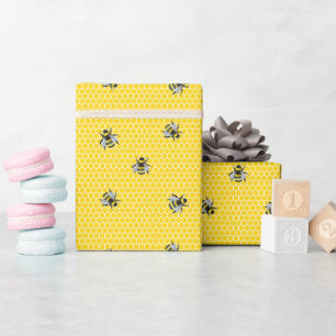 Papier Cadeau Abeille de miel douce Baby shower jaune Anniversai