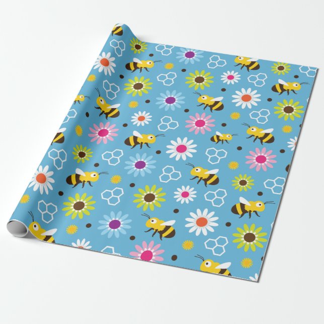 Papier Cadeau Abeille & Fleurs (Déroulé)