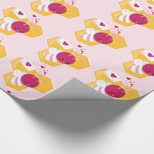 Papier Cadeau Abeille mignonne avec Motif de coeur de Valentin r (Coin)