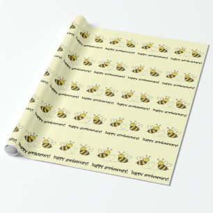 Papier Cadeau Abeilles de miel avec coeur heureux anniversaire!