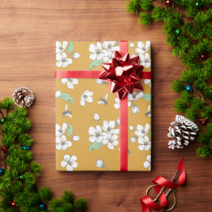 Papier Cadeau Abeilles de miel et fleurs de cerise Ambre clair s