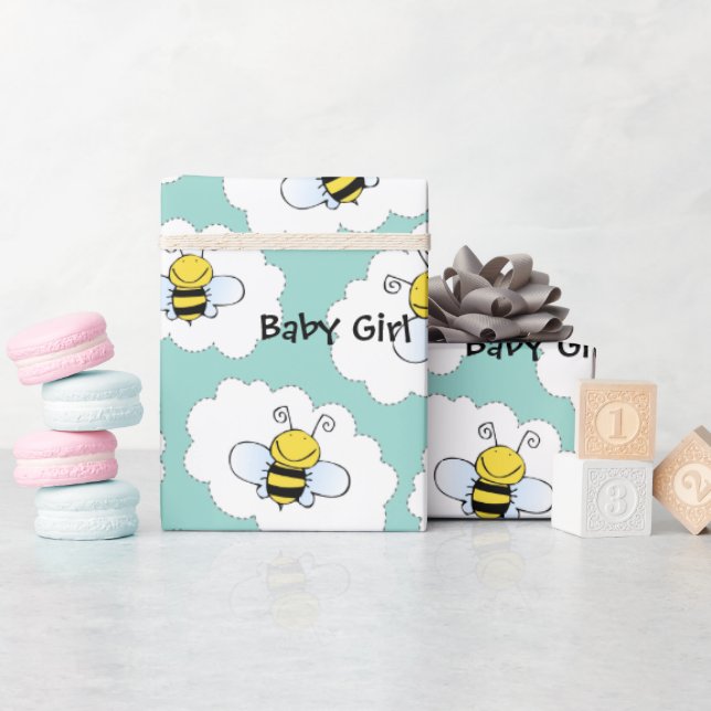 Papier Cadeau Abeilles de miel souriantes Baby Girl (Baby Shower)