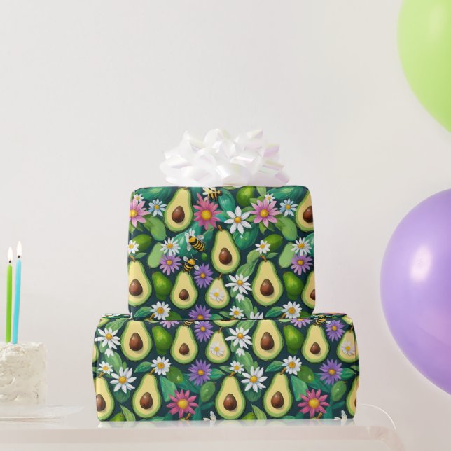 Papier Cadeau Abeilles et fleurs Avocados (Cadeaux de fête)
