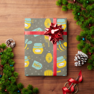Papier Cadeau Abeilles et jarres de miel sans mer
