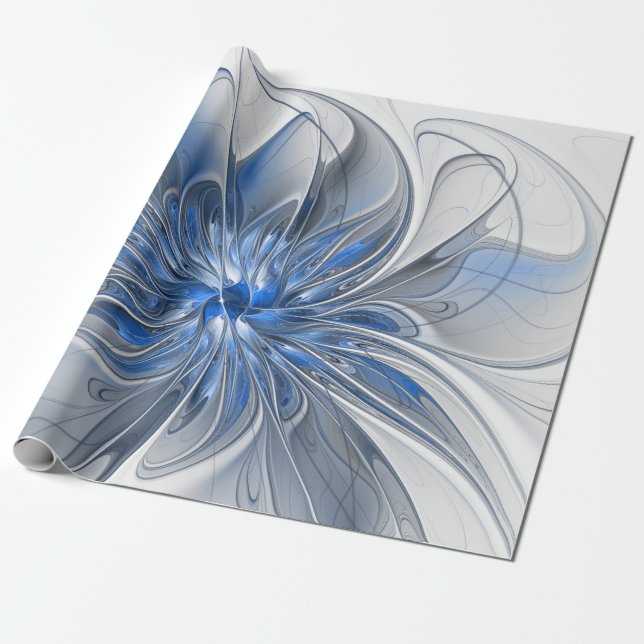 Papier Cadeau Abstract Blue Gray Watercolor Fractal Art Flower (Déroulé)