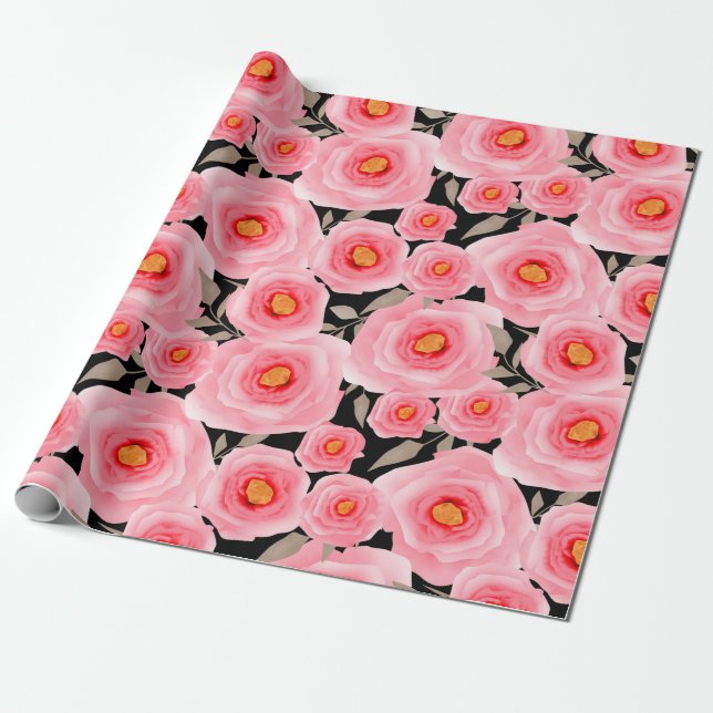 Papier Cadeau Abstract elegance seamless pattern with pink flowe (Déroulé)