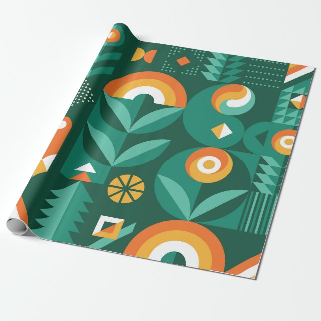 Papier Cadeau Abstract geometric vintage pattern in Scandinavian (Déroulé)