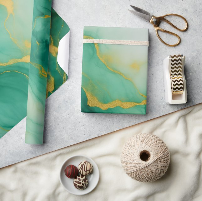 Papier Cadeau Abstract Green Marble