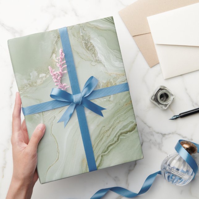 Papier Cadeau Abstract Marble Sage Green (Cadeaux)