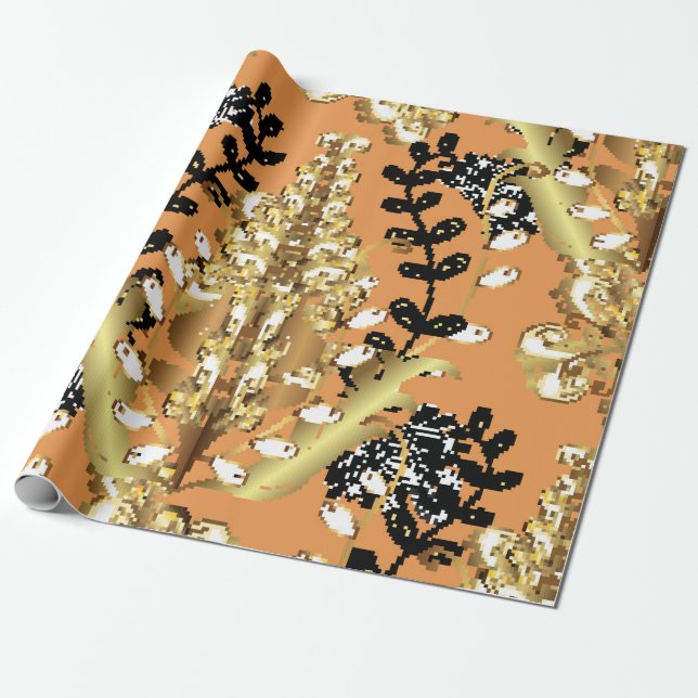 Papier Cadeau abstract pattern on orange yellow background with  (Déroulé)