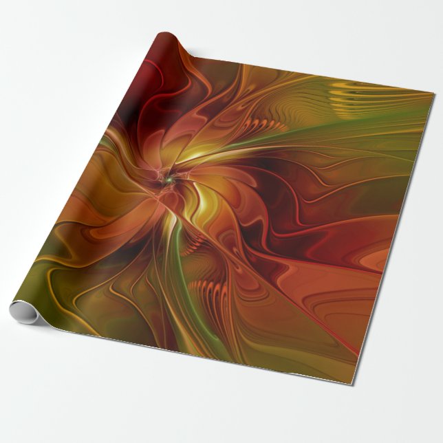 Papier Cadeau Abstract Red Orange Brown Green Fractal Art Flower (Déroulé)