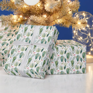 Papier Cadeau Abstract Scandinavian Christmas Foliage Sage Green