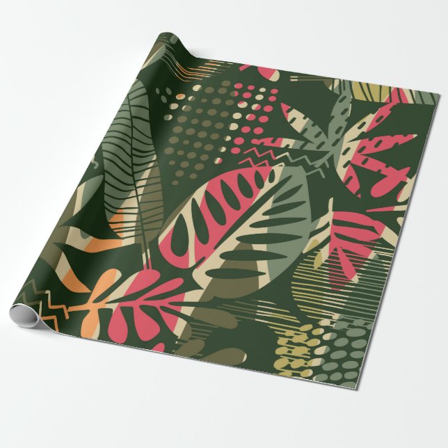 Papier Cadeau Abstract seamless pattern with tropical leaves. Ha (Déroulé)