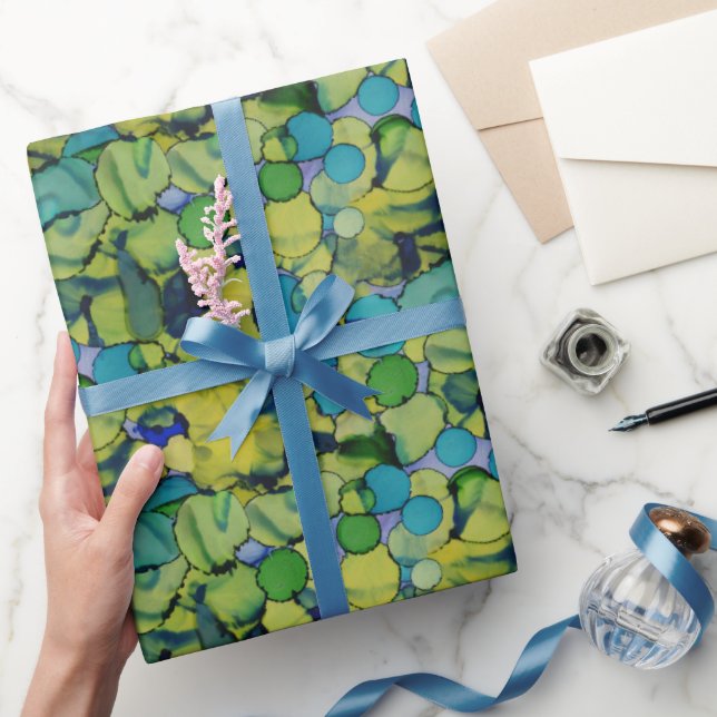Papier Cadeau Abstract Watercolor Green Teal Blue Wrapping Paper (Cadeaux)