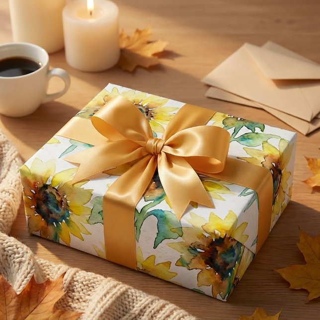 Papier Cadeau Abstract Watercolor Sunflowers Seamless Pattern  (#abstractwatercolor #watercolorpattern #sunflowerpattern #floralpattern #seamlesspattern #surfacepat)