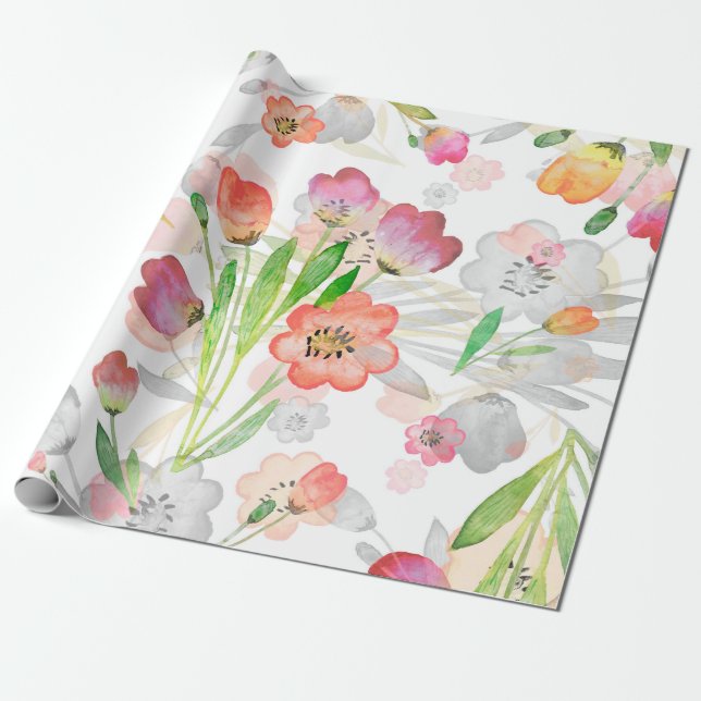 Papier Cadeau abstraction motif sans couture composition florale (Déroulé)