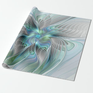 Papier Cadeau Abstrait Bleu Vert Papillon Imaginaire Fractal Art