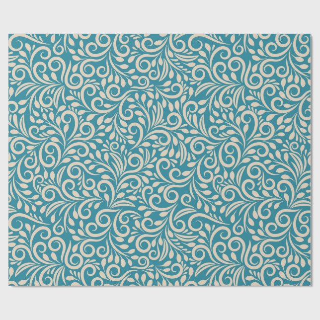 Papier Cadeau Abstrait cyan foncé fleuri motif (Plat)