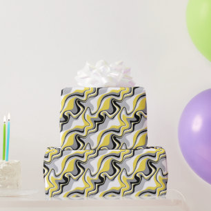 Papier Cadeau Abstrait de fluide noir, gris et jaune