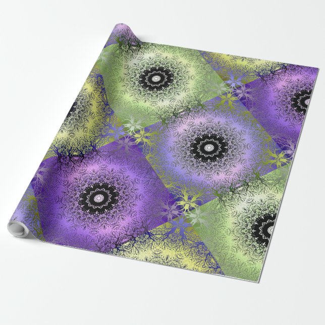 Papier Cadeau Abstrait dégradé vert pourpre violet cir (Déroulé)