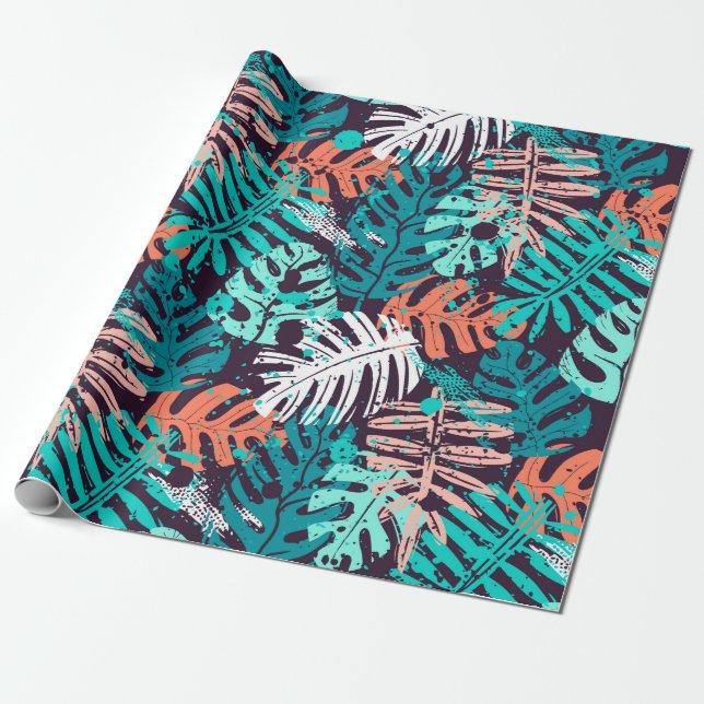 Papier Cadeau Abstrait  feuille tropical motif. Créatif (Déroulé)