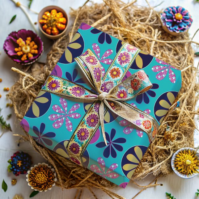 Papier Cadeau Abstrait floral brillant coloré (Créateur téléchargé)