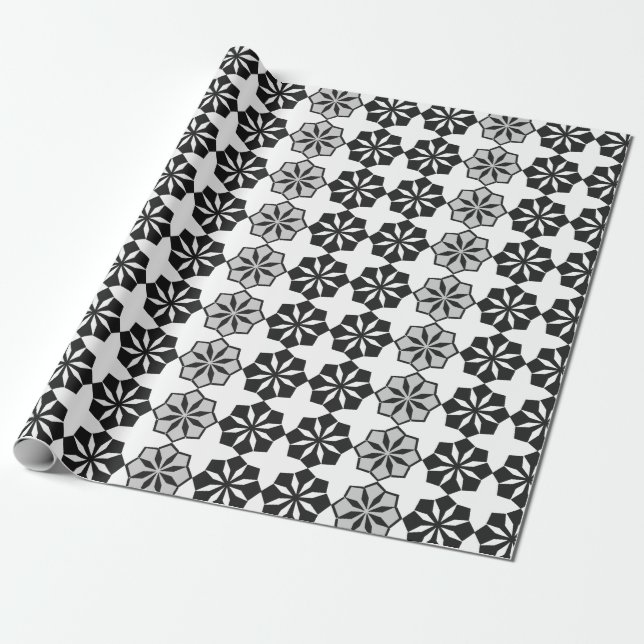 Papier Cadeau Abstrait Floral noir et blanc Motif (Déroulé)