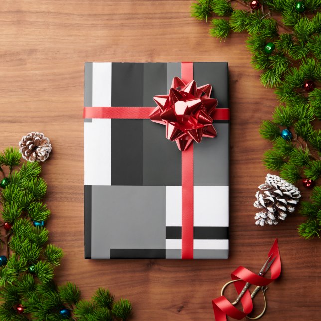 Papier Cadeau Abstrait Géométrique De Style Mondrian Noir Et Bla (Cadeau de vacances)