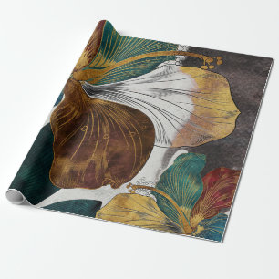 Papier Cadeau Abstrait Gold Line Floral Art avec Gras Pétales