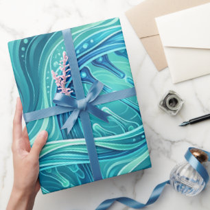 Papier cadeau abstrait Hélice ADN Bleu Océan